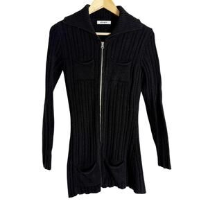 Gimaguas Black Lambswool Fisherman Cable Knit Full Zip Cardigan Sweater XS